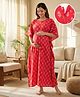 Bella Mama Cotton Woven Half Sleeves Maternity Nursing Kaftan with Floral Print - Red