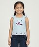 Kiddopanti Cotton Knit Frill Sleeves Candy Text Printed Top - Light Blue