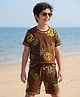 Pine Kids Cotton Knit Half Sleeves T-Shirt & Shorts Co-ord Night Suit With Pineapple Print - Brown