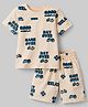 Pine Kids Cotton Knit Half Sleeves Co-Ords T-Shirt & Shorts Night-Suit With Text Print - Offwhite