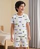 Pine Kids Cotton Knit Half Sleeves Co-ords T-Shirt & Shorts Night Suit with Football Print - White