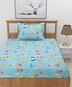Morado Premium Glace Water Animal Print Cotton Elastic Fitted Single Bedsheet With 1 Pillow Cover - Blue