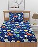 Morado Premium Glace Dinosaur Print Cotton Elastic Fitted Single Bedsheet With 1 Pillow Cover - Royal Blue