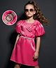 Hola Bonita Woven Half Sleeves Shimmer Party Dress with Belt & Bow Applique - Pink