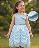 Hola Bonita Knit Sequin With Shimmered Sleeveless Party Dress With Bow Applique & Belt- Light Blue