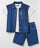 Pine Kids Cotton Denim Half Sleeves T-Shirt & Shorts Set With Jacket - Blue