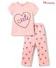 Honeyhap Premium 100% Cotton Knit Half Sleeves T-Shirt & Pajama Night Suit with Bow Print - Gossamer Pink
