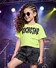 OLLINGTON ST. Cotton Knit Half Sleeves Top With Print & Denim Shorts Set - Green & Black