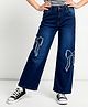 Arias By Lara Dutta Cotton Lycra Woven Full Length Dark Washed Jeans  with Bow Patch - Blue