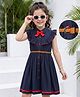 Hola Bonita Cotton Woven  Sleeveless Solid Colour Shirt Style Dress with Bow Applique - Navy Blue