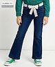 Arias Cotton Woven Full Length Washed Stretch Bootcut Jeans With Lace Belt - Navy Blue