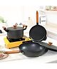 The Better Home Cast Iron Pots and Pans Cookware with Wooden Handle | Cast Iron Fry Pan (26cm) | Wok & Handi (4.4L Each with Lid) | Nonstick Cookware Set Combo | Induction Utensils for Cooking