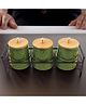 3 Pcs Ceramic Jar Set with Bamboo Lid  Iron Holder|650ml Each | Green | HHD5027S-GN