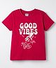 Taeko Single Jersey Knit Half Sleeves T-Shirt with Good Vibes Text Print - Red