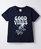 Taeko Single Jersey Knit Half Sleeves T-Shirt with Good Vibes Text Print -  Navy Blue