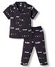 Evimo Single Jersey Knit Half Sleeves Co-ords Shirt & Pyjama Night Suit with Alarm Print - Black
