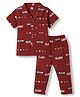 Evimo Single Jersey Knit Half Sleeves Co-ords Shirt & Pyjama Night Suit with Alarm Print - Maroon