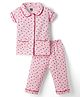 Evimo Single Jersey Knit Half Sleeves Hearts Printed Co-Ords Shirt & Pyjama Night Suit - Pink