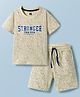Evimo Sinker Knit Half Sleeves T-Shirt & Shorts Set with Stronger Than Ever Print - Olive Green