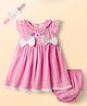 Babyhug Poplin Woven Frock &  Bloomer With Headband Floral Print & Applique - Pink