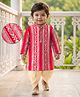 EARTHY TOUCH Cotton Jersey Knit Full Sleeves Floral Glitter Printed Kurta Dhoti Set - Red