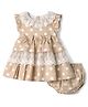 Babyhug Cotton Woven Half Sleeves Polka Dots Printed Frock With Bloomer - Beige