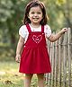Babyhug Corduroy Woven Half Sleeves T-Shirt & Frock with Floral Print &  Heart Patch - Red