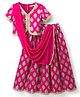 EARTHY TOUCH Cotton Knit Half Sleeves Floral Foil Printed Sequinned Lehenga & Choli Set With Dupatta - Dark Pink