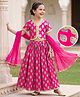 EARTHY TOUCH Cotton Knit Half Sleeves Floral Foil Printed Sequinned Lehenga & Choli Set With Dupatta - Dark Pink