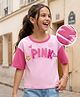 Pine Kids Cotton Knit Drop Shoulder Sleeves T-Shirts With Text Print & Sequin Detailing - Pink