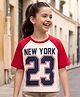 Pine Kids Cotton Knit Half Raglan Sleeves T-Shirt with New York Print - White