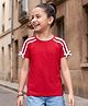 Pine Kids Cotton Knit Half Sleeves Striped T-Shirt With Bow Applique - Red