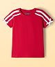 Pine Kids Cotton Knit Half Sleeves Striped T-Shirt With Bow Applique - Red