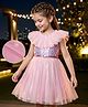 Hola Bonita Knit Frill Sleeves  Party Dress With Belt Sequin Detailing & Glitter Mesh - Pink