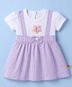 Dew Drops Poplin Knit Half Sleeves Striped Frock with Floral Applique - Mauve