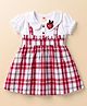 Dew Drops Poplin Knit Half Puffed Sleeves Peter Pan Collared Checked Frock - Red