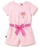 Dew Drops Woven Half Sleeves Jumpsuit With Bear Patch & Belt - Pink