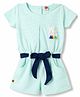 Dew Drops Woven Half Sleeves Jumpsuit With Bear Patch & Belt - Light Green