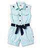 Dew Drops Woven Sleeveless Striped Jumpsuit With Belt - Aqua Blue