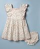 Babyhug Cotton Woven Flutter Sleeves Floral Printed Frock With Bloomer - OffWhite