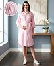 Bella Mama Woven Three Fourth Sleeves Striped Maternity Shirt Dress - Pink