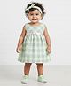 Many frocks & Woven Sleeveless Checked & Hearts Printed Dress - Green & Grey
