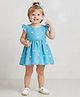 Many frocks & Woven Frill Sleeves Floral Printed Dress - Blue