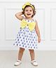 Many frocks & Cotton Woven Sleeveless Tear Drops Printed Dress - White & Blue