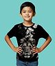 NUSYL Cotton Blend Knit Half Sleeves Lion Face Printed Tee - Black