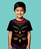 NUSYL Cotton Blend Knit Half Sleeves Neon Owl Face Printed Tee - Black