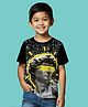 NUSYL Cotton Blend Knit Half Sleeves Graffiti Style David Statue Printed Tee - Black