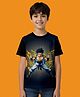 NUSYL Cotton Blend Knit Half Sleeves Anime Printed Tee - Black