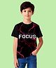 NUSYL Cotton Blend Knit Half Sleeves Focus Text Printed Tee - Black