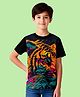 NUSYL Cotton Blend Knit Half Sleeves Tiger Printed Tee - Black